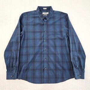 Calvin Klein Men's Large Button-Up Shirt Blue Plaid Slim Fit Long Sleeve EUC LN